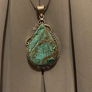 Azorite malachite gemstone pendant necklace
